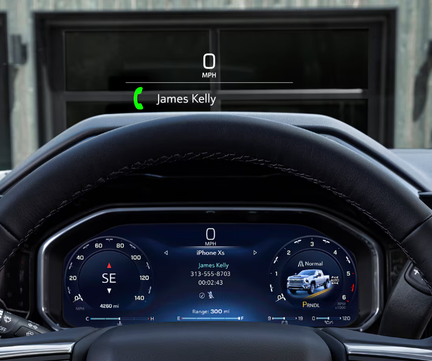 Chevrolet Silverado HD digital gauge cluster showing an incoming phone call