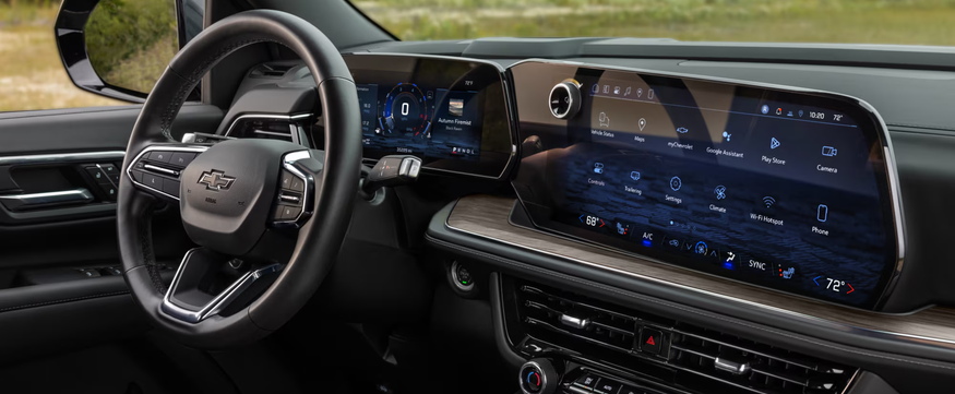 Wide view of the Chevrolet Tahoe dashboard and center touchscreen