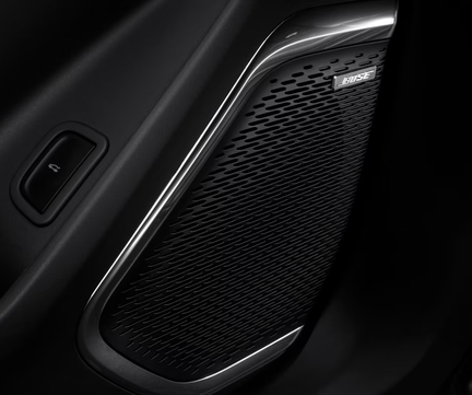 Close-up of a speaker grille on a Chevrolet Traverse door panel