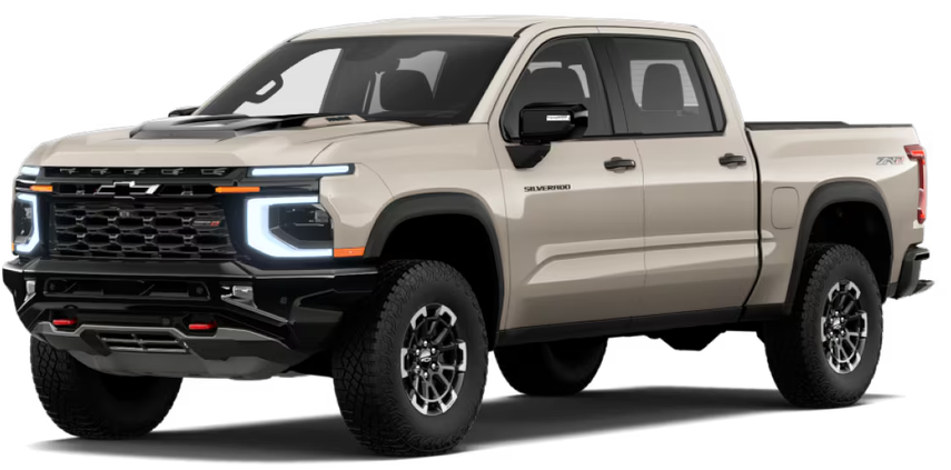 Tan Chevrolet Silverado pickup truck with off-road styling