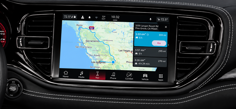 Uconnect touchscreen showing a navigation map