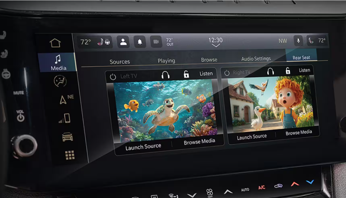 Uconnect screen showing rear-seat entertainment controls