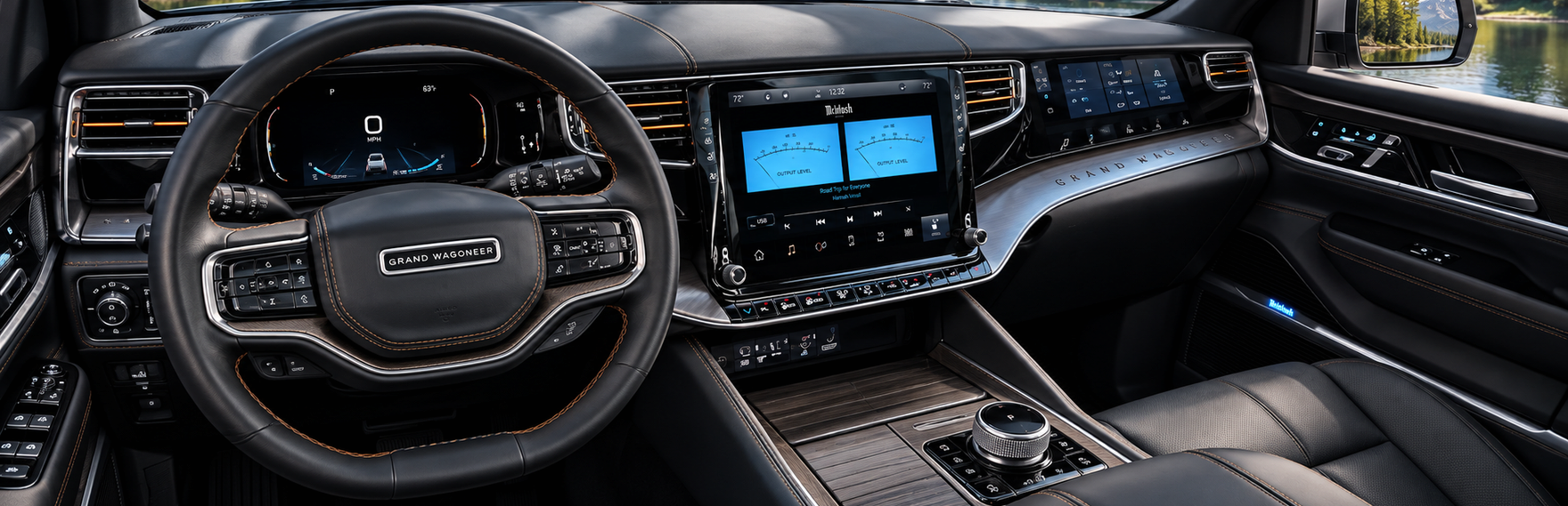 Driver&rsquo;s view of the dashboard with McIntosh audio controls