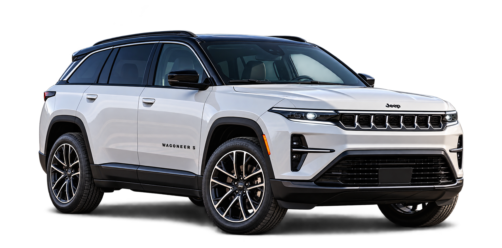 White Jeep electric SUV with a black roof