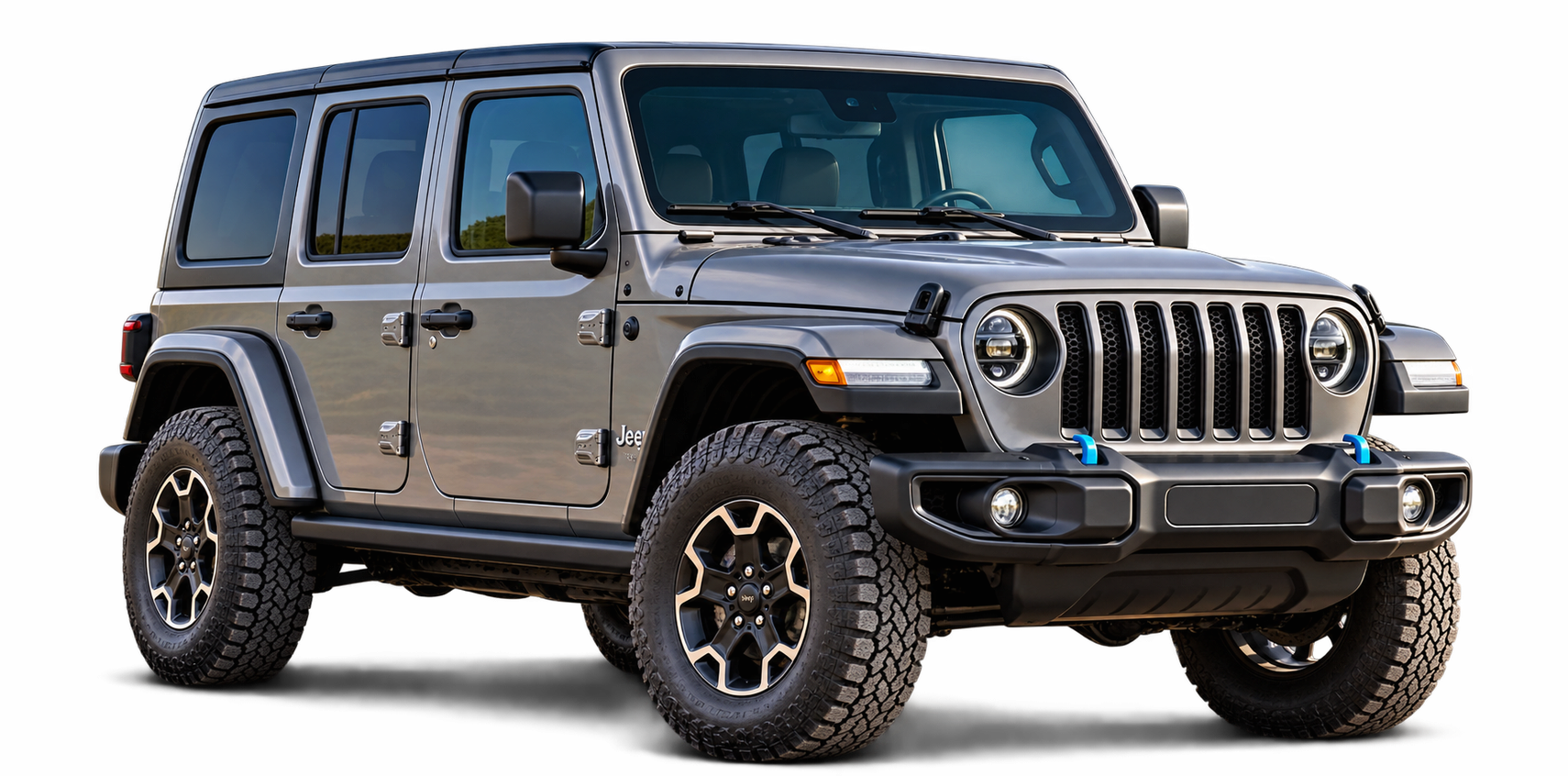 Gray four-door Jeep Wrangler with a hardtop