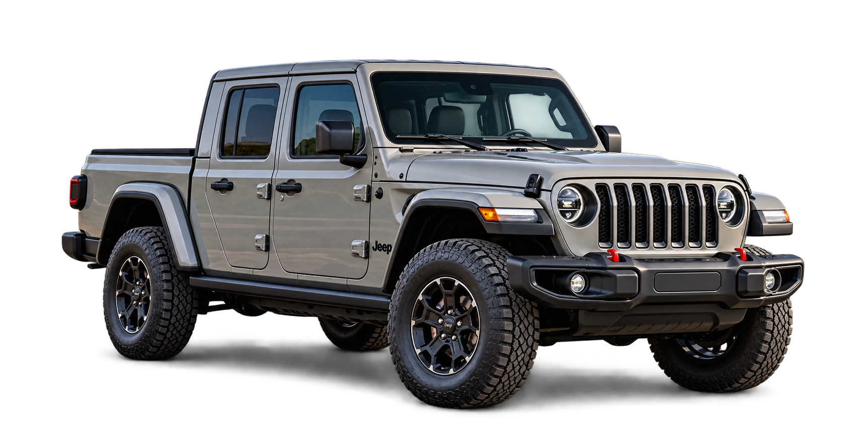 Gray Jeep Gladiator pickup truck with off-road tires
