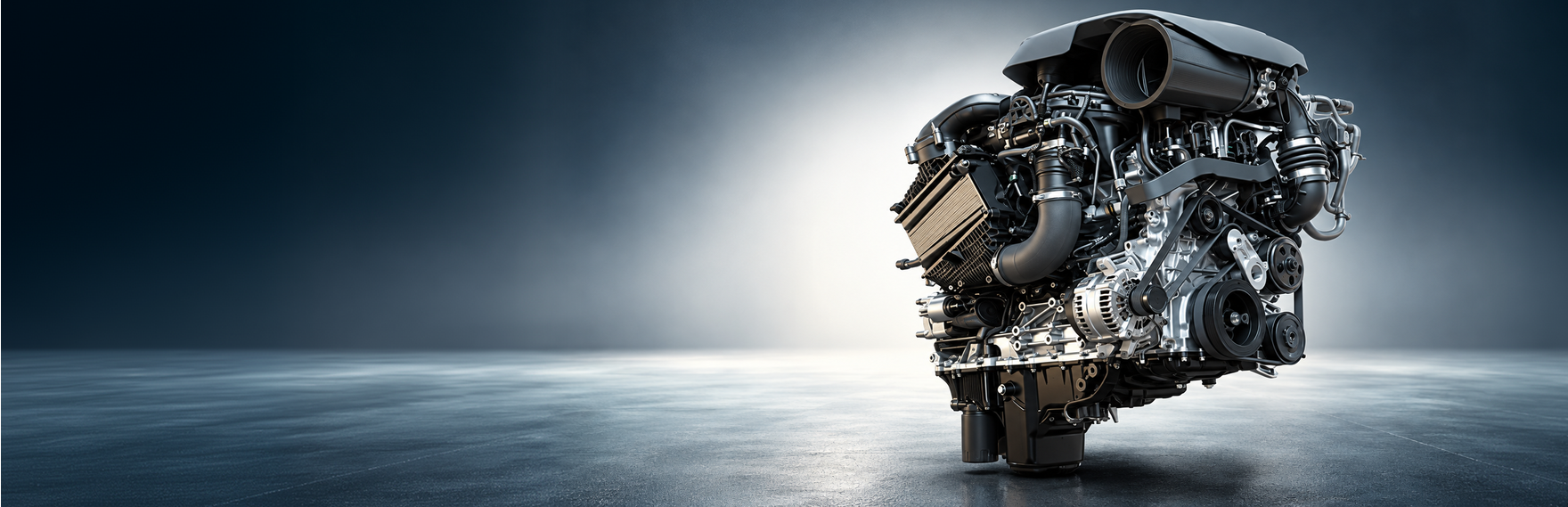 Hurricane Twin-Turbo engine on a dark studio floor