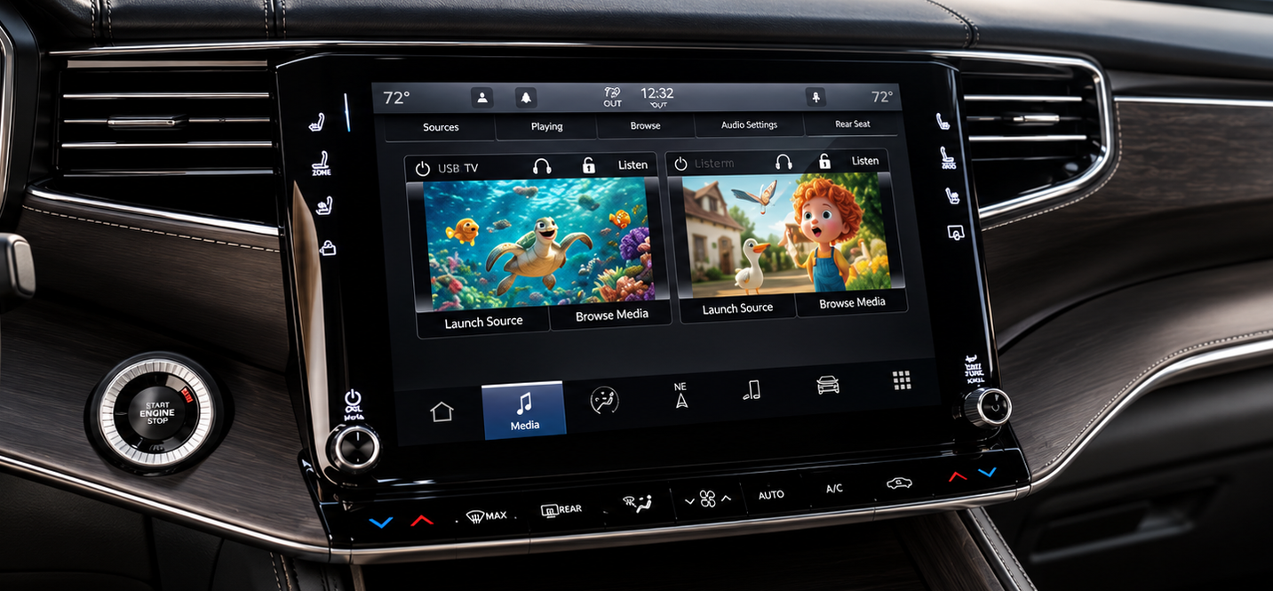 Uconnect touchscreen showing rear entertainment controls