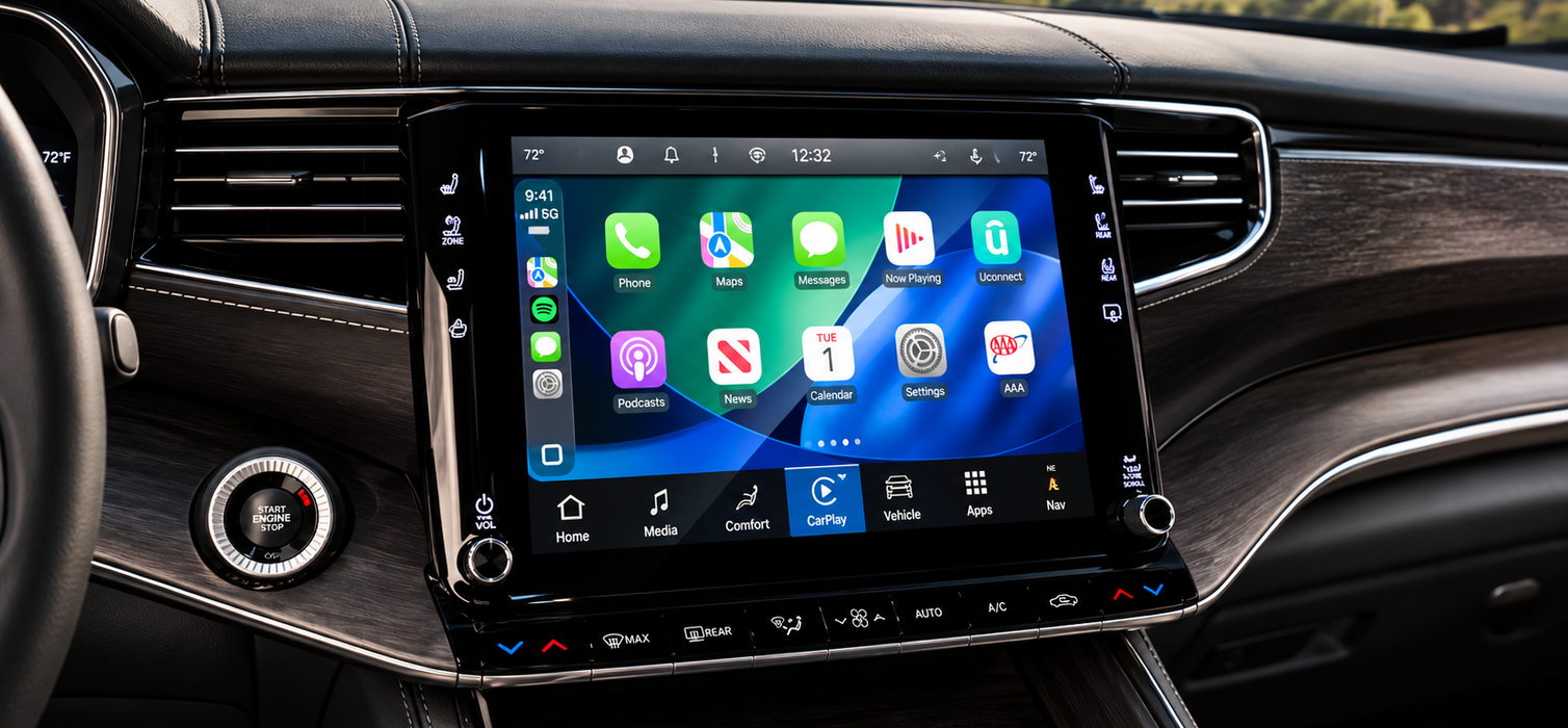 Touchscreen showing the Apple CarPlay home screen