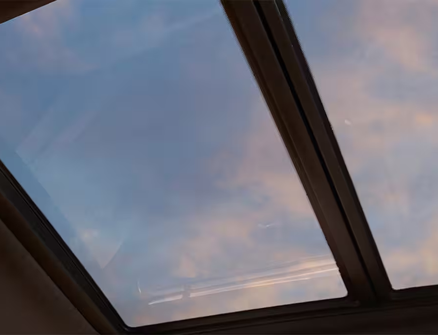 Tri-Pane Panoramic Sunroof seen from inside the cabin