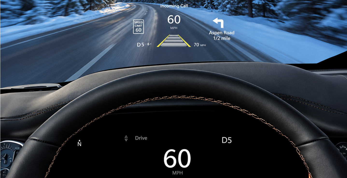 Head-up display projecting speed onto the windshield