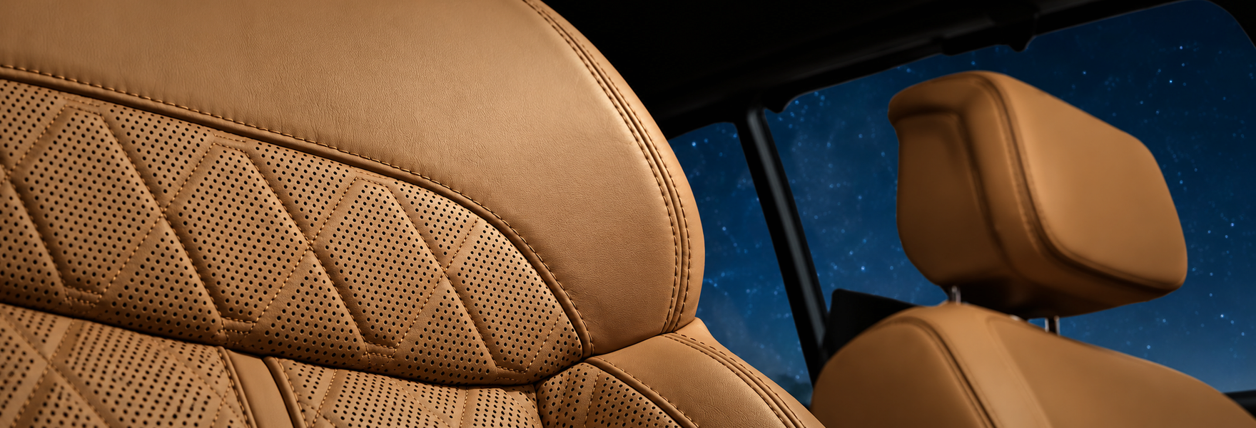 Close-up of quilted Palermo leather-trimmed front seats